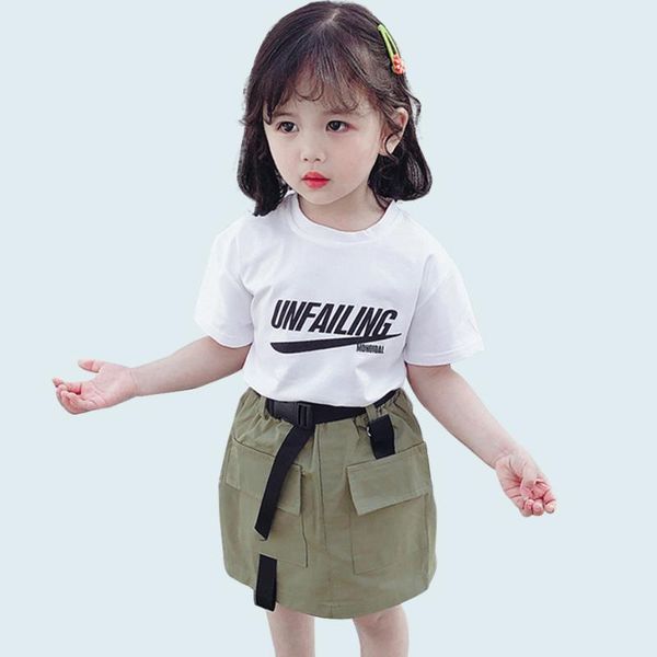 

summer clothes for girls tshirt + short 2pcs girl cargo clothes casual style girls toddler kids tracksuit, White