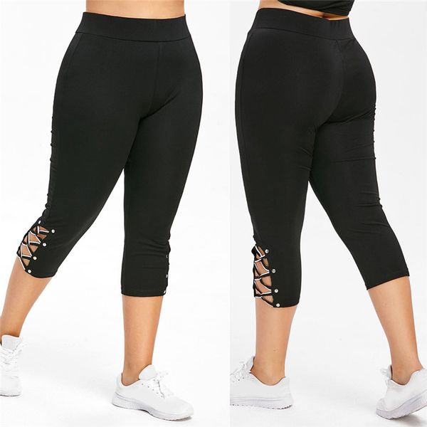 

women high waist cropped trousers pants elastic bandage leggings plus size leggings pants jeggings leggins mujer, Black