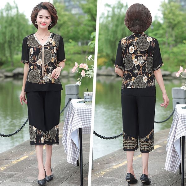 

лето с короткими рукавами шифон набор женщин среднего возраста мамы для футболок футболки женщин в возрасте 40-50 лет 55 женщин свободного т, Gray