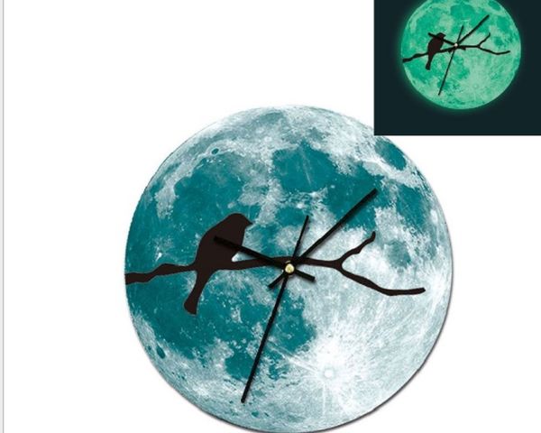 

2020 creative luminous wall clock 30cm night light moon earth planet clock luminous wall clock acrylic decorative 003