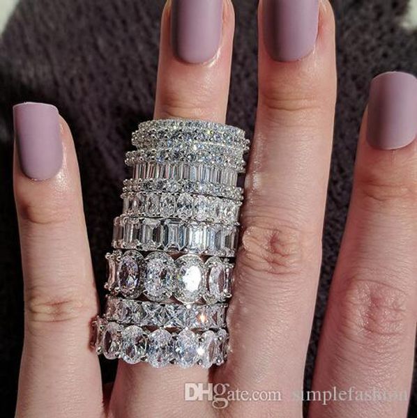 

vecalon 10 styles classic wedding band ring 925 sterling silver diamond engagement rings for women men dropshipping jewelry, Slivery;golden
