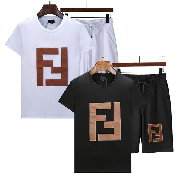 

men tracksuit fashion brand summer casual short sets letter print cotton sports suit t-shirt+shorts 2 piece sets sportswear slim outfits, Gray