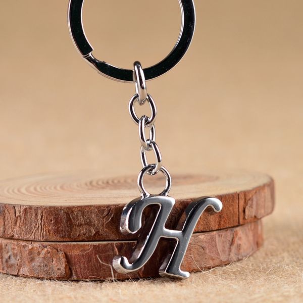 

designer letters a - z metal key chain rhodium plated keychain simple letter name car key ring for party designer keyring, Silver