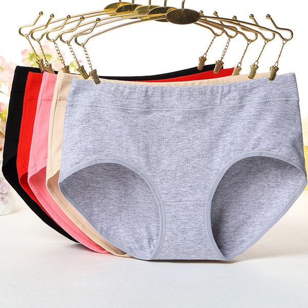

women's briefs comfortable breathable cotton mid waist underwear solid seamless women panties plus size female lingerie, Black;pink