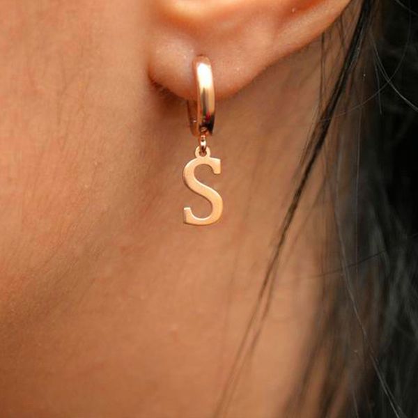 

1pair 26 english letters a-z stud earring custom letter earrings simple stainless steel for women initial earrings, Golden;silver