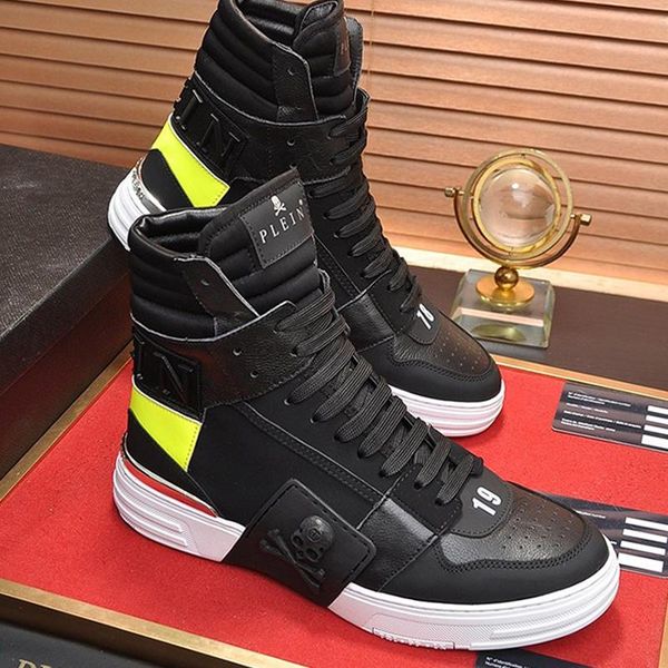 

luxury men shoes casual high -flats fashion sneakers footwear platform zapatos de hombre with box fashion mens shoes boots phantom kick, Black