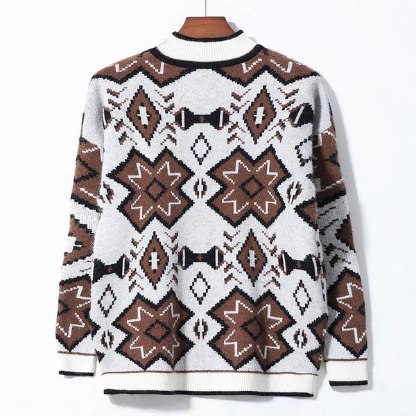 

mosaic style knitted sweater new autumn winter clothing national wind sweater jacquard round neck pullover base, White;black