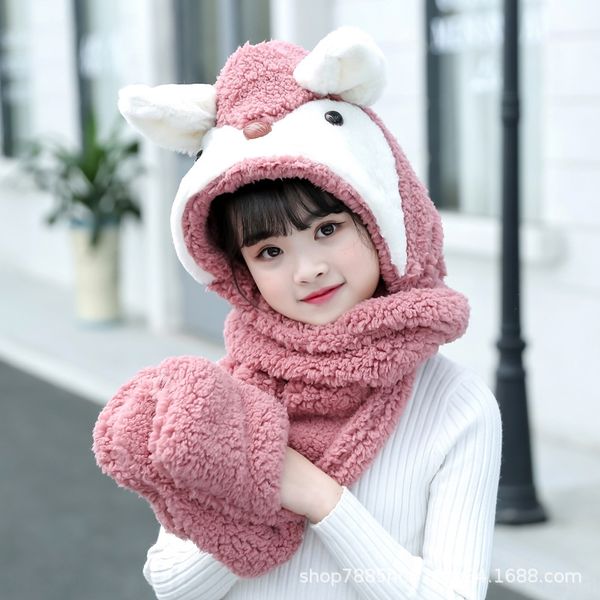 

2019 season new baby girl's warm warm scarfscarf with hat gloves three-piece fur beaver children's scarf, Red;brown