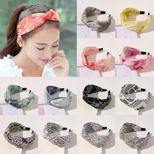 

hair accessories cross knot women headband cashew print cloth fabric hoop wide head tie-dye gradient diy turban