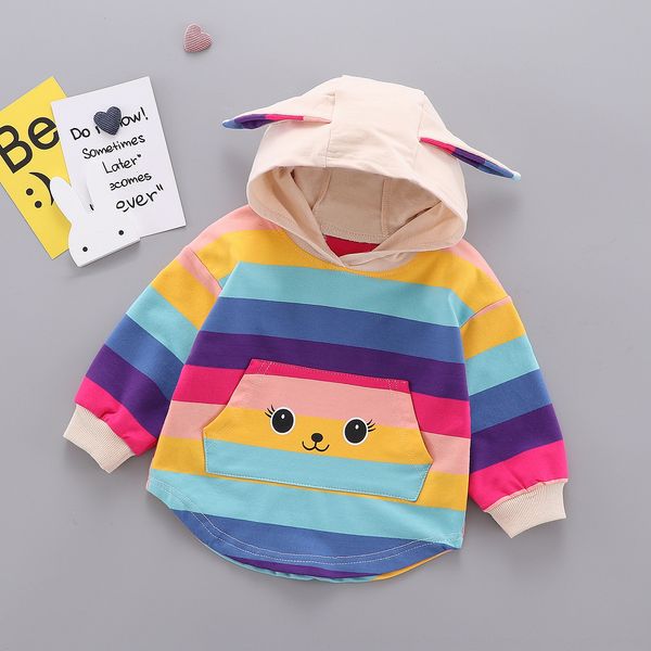 

q536 autumn girl long sleeve hoodie baby striped t-shirt 1234-year-old children's hoodie clothing t-shirt clothing wear, Blue