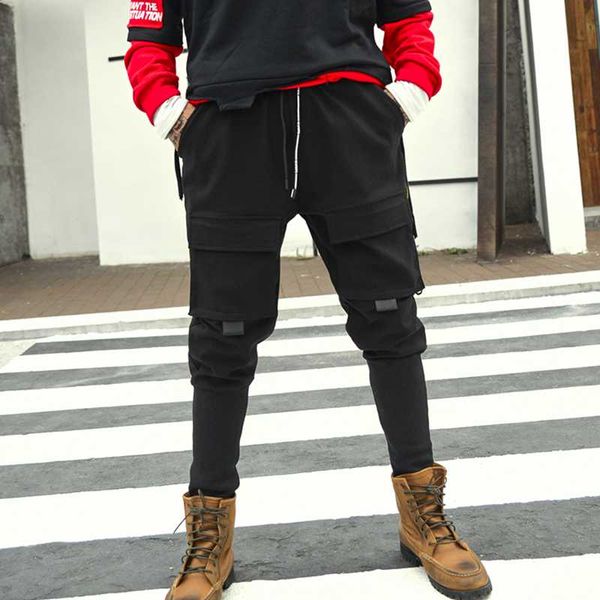 

new 2020 autumn and winter multi-pocket harem hip trousers streetwear sweatpants, Black