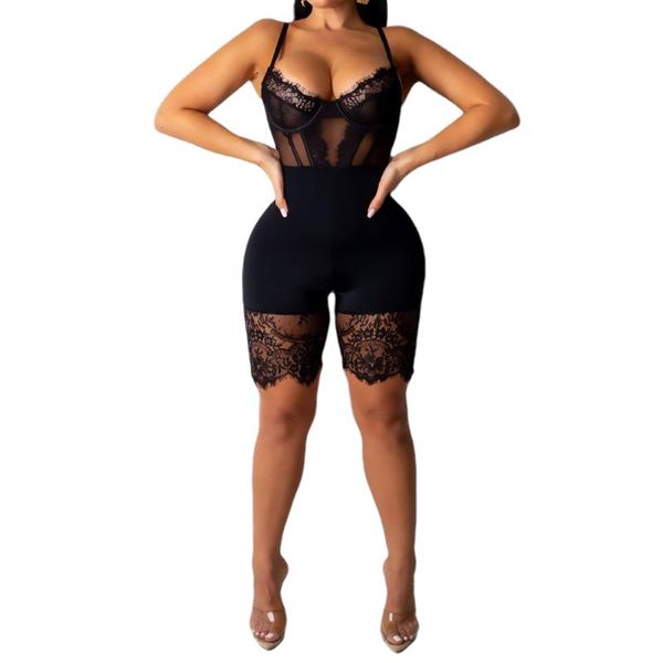 

new fashion women ladies casual bodycon romper female summer sleeveless spaghetti strap eyelash lace jumpsuit black red, Black;white