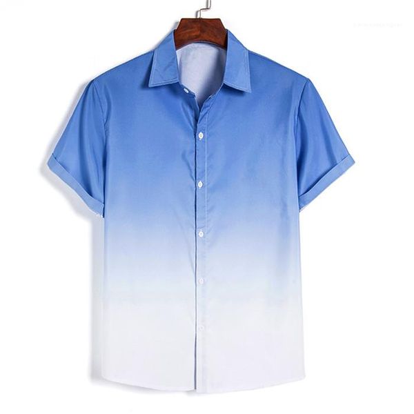 

shirt for mens casual short sleeve lapel neck shirt homme loose gradient short sleeve, White;black