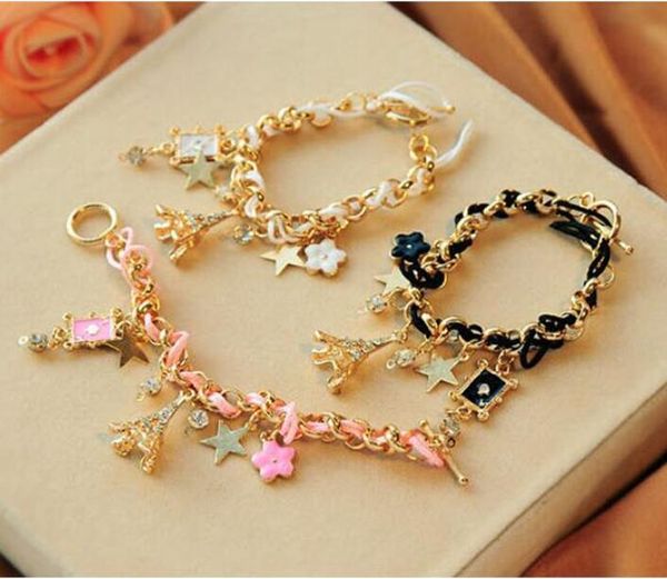 

dhl epacket fashion korean version of five-leaf flower bracelet european and american bracelet foreign trade djfb175 charm bracelets jewelry, Golden;silver