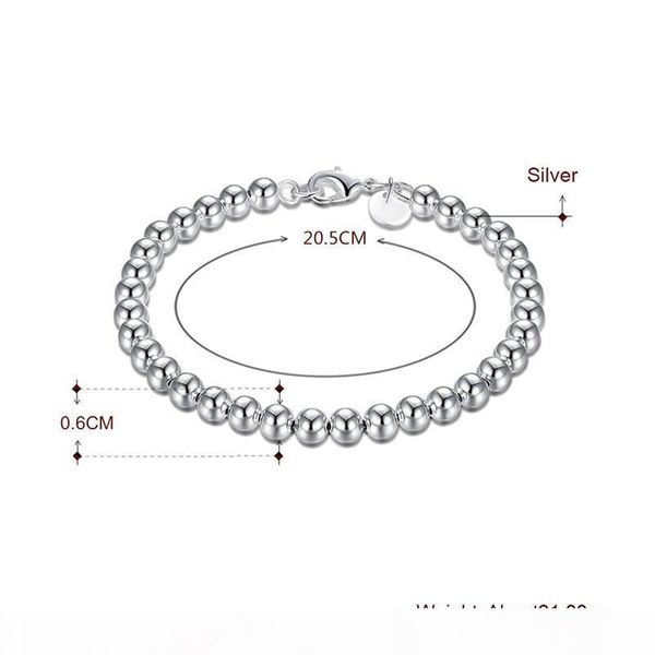 

l diamond ring real 925 sterling silve 6mm chain bead bracelet fashion charm women jewelry wedding birthday gift h114, Black