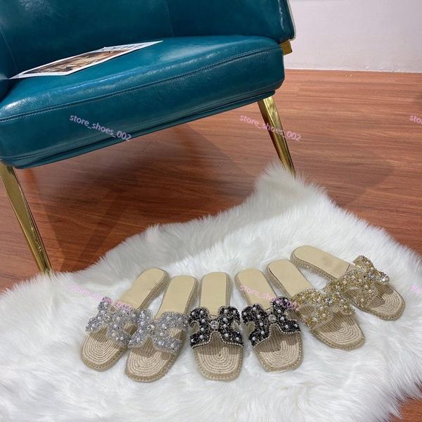 

xshfbcl fashion luxury designer women' pearl sandals slippers summer interior designer fisherman shoes crystal bottom women slippers, Black;grey