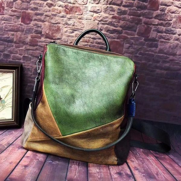 

aber vintage shoulder bag women backpack 2020 new hand-wiping random color mixing genuine leather handmade travel bags