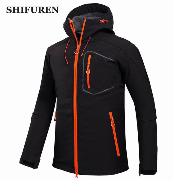 

shifuren winter men's fleece softshell jacket outdoor sports waterproof windser camping hiking jacket warm coat hunt clothes, Blue;black