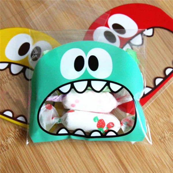 

1pcs cute big teech mouth monster plastic bag wedding birthday cookie candy gift packaging bags opp self adhesive party favors