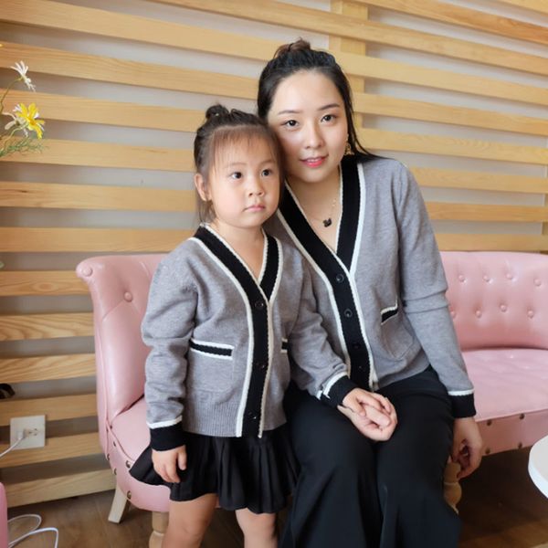 

family matching clothes mother daughter matching outfit cotton cardigan sweater baby girls and women coats family look clothes, Blue