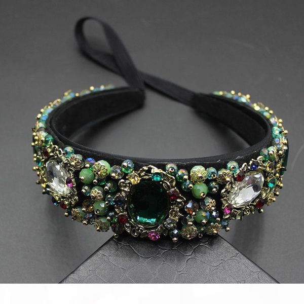 

fashion gem beads vintage women flower baroque good quality hairband luxury crystal gem headband bridal jewelry 609 s918, Slivery;golden