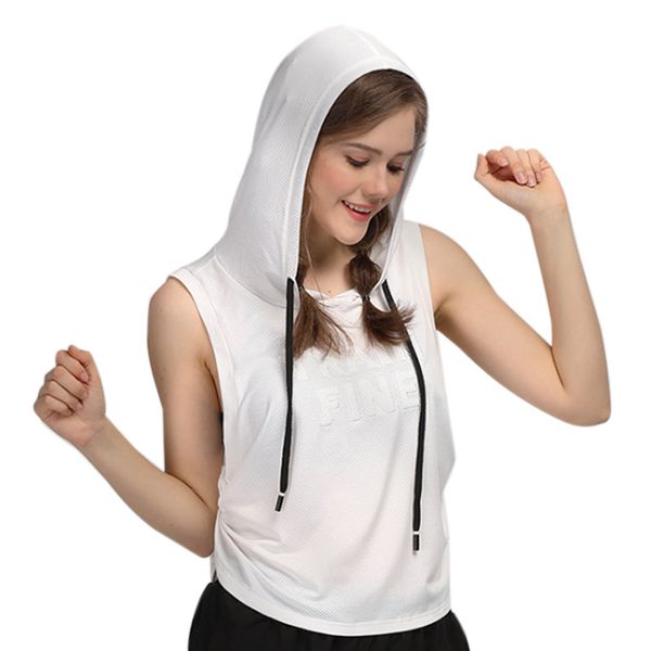 

running jerseys sports sleeveless hooded yoga shirt women long tank back hollow out fitness gym wear clothing quick dry smock white m, Black;blue