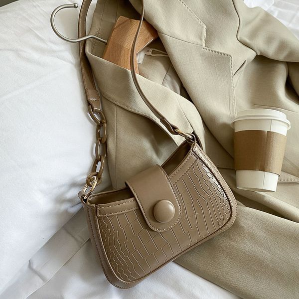 

retro women armpit handbags pu leather baguette fashion crocodile pattern ladies chain small shoulder bag female clutch purse