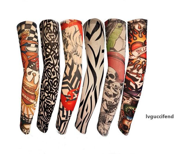 

multi style elastic tattoo sleeves riding uv care cool printed sunscreen arm protection glove fake temporary tattoo for men women
