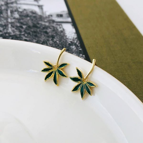 

2020 18K Gold Plated Fashion Earrings Women 925 Silver Gold Green Leaf Earrings Stud For Girls 10pairs per lot