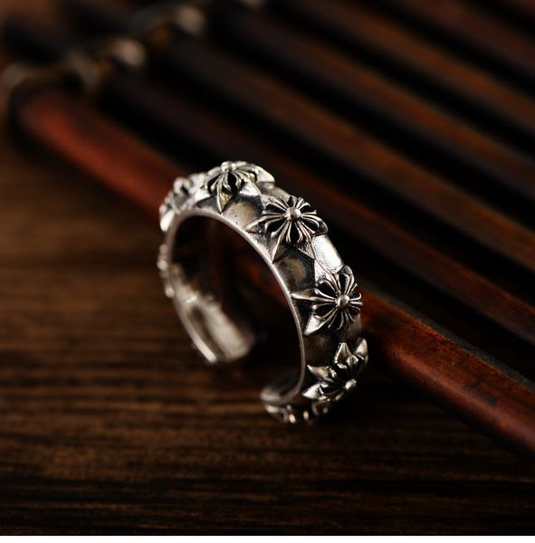 

s925 silver retro thai silver men fashion six star crusader flower open ring