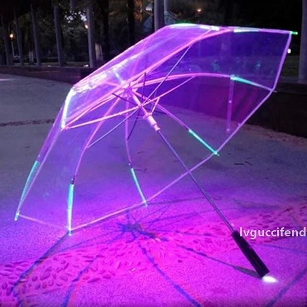 

new 8 rib light up blade runner style changing color led umbrella with flashlight transparent handle straight umbrella parasol t200117