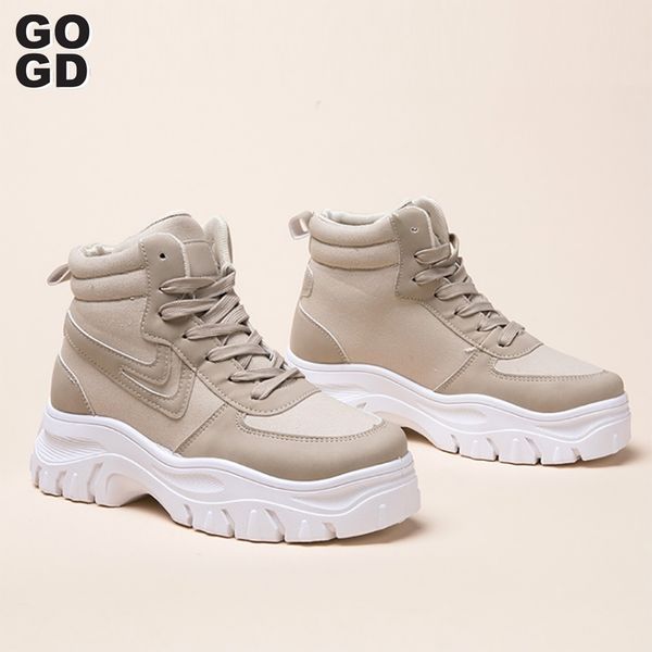 

gogd ]2020 retro fashion breathable pu thick-soled shoes cotton shoes women sports women lace casual, Black