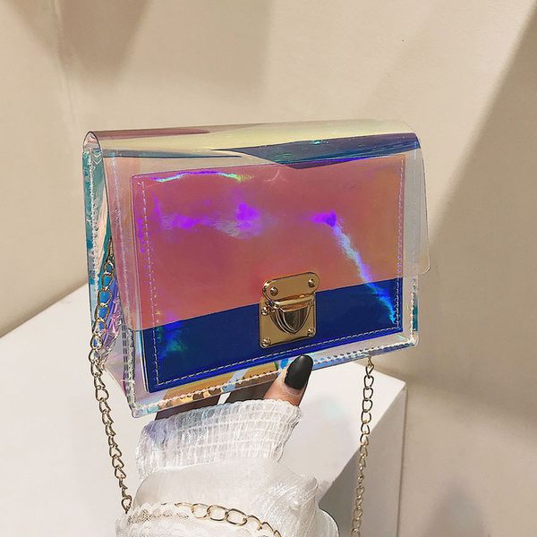 

women transparent pvc jelly tote messenger bags laser contrast color shoulder bag femal sac femme bandoulier yj