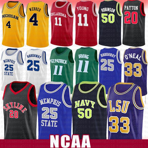 

shaquille 32 o'neal david 50 robinson ncaa basketball jersey anfernee 25 hardaway chris 4 webber gary 20 payton kyrie trae 11 young irv, Black