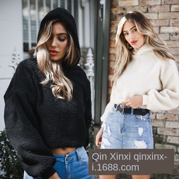 

2019 нового капюшоном кашемира баранина свободно вскользь плюш 8802 2019 нового капюшоном кашемира пальто баранины свободного вскользь плюше, Black