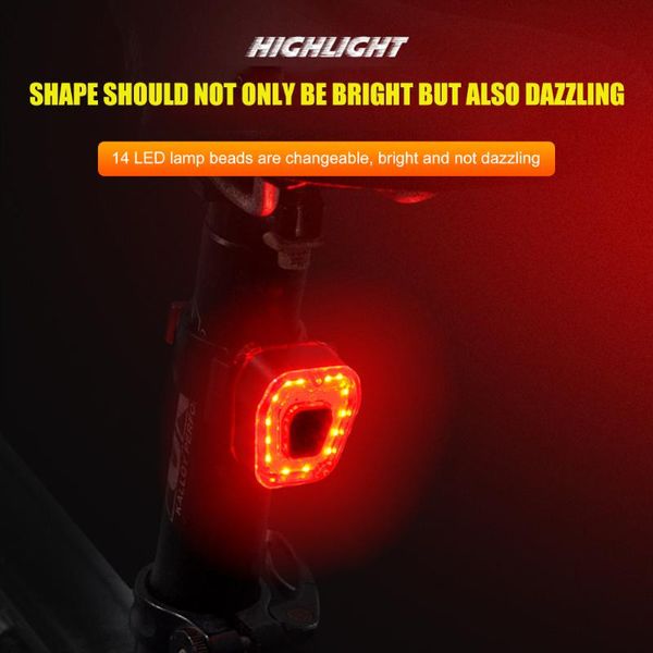 

14 led biketaillight usb rechargeable bicycle rear warning waterproof lamp multiple modes light bicycle riding accessories