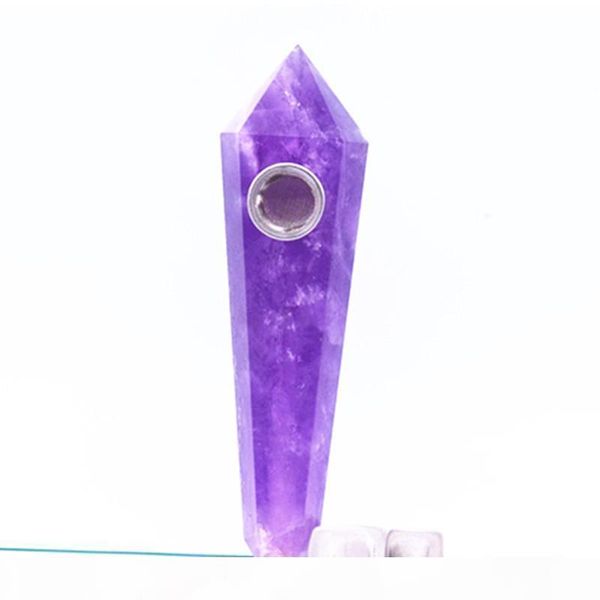 

natural dream amethyst crystal smoking pipe + 3strainer quartz stone healing wand c19021601, Black
