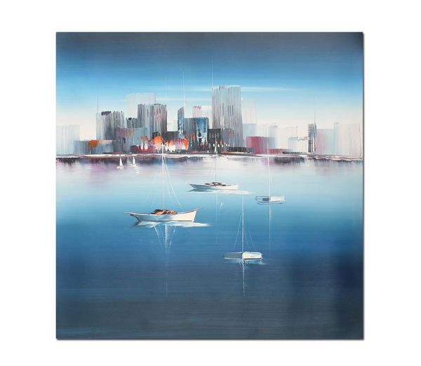 

art handpainted calm harbour oil paintings on canvas wall art for living room blue art for bedroom bathroom wall decor