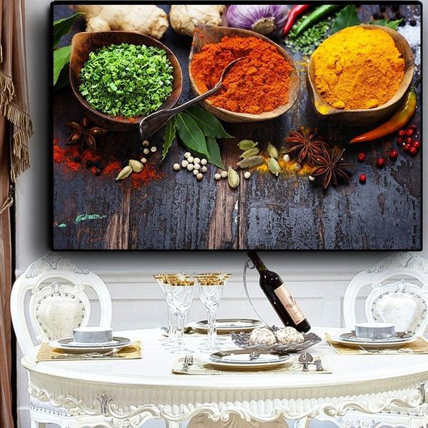 

modern colorful grains spices peppers canvas oil painting scandinavian wall art posters prints food pictures for dining room kitchen decor