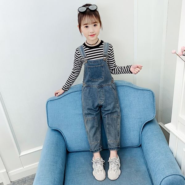 

yincb girls' denim straps 2020 autumn new korean style web red fashionable children's medium and large children's fashion cas, Blue