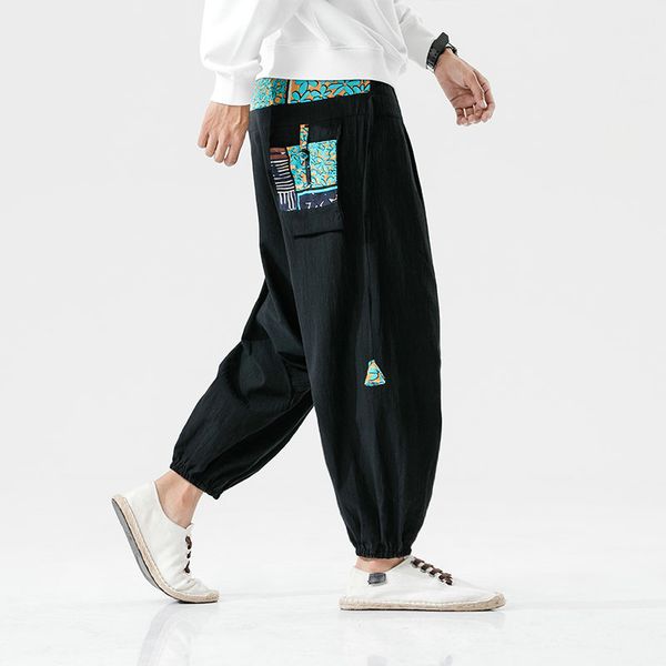 

2020 men cotton linen harem pants trousers japanese-style sweatpants male casual cross pants men jogger pants fashion new m-5xl, Black