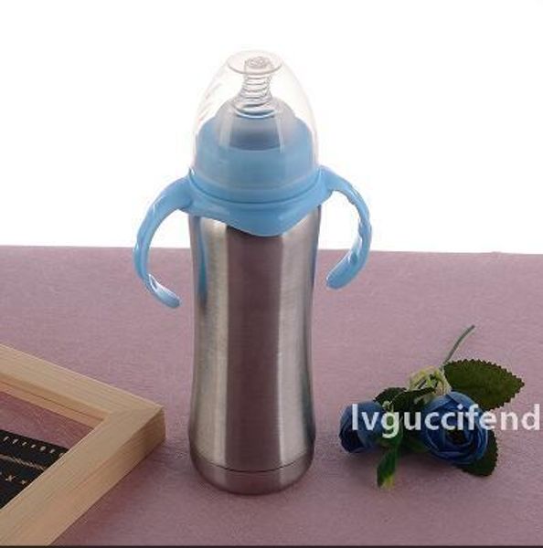

8oz baby milk bottle sippy cup stainless steel tumbler newborn feeding bottles 240ml newborn big volumn pink blue water standard caliber