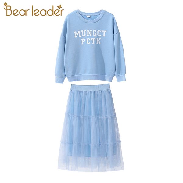 

медведь лидер подросток девушки осень повседневные наряды 2pcs letter pattern фуфайки и solid mesh юбка девушки сыпучие моды костюмы, White