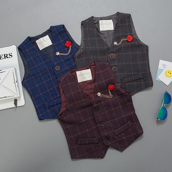 

bqmgc 2019 new spring autumn children's gentleman british plaid all-match flower girl suits for boys and girls and girls vest children, Camo