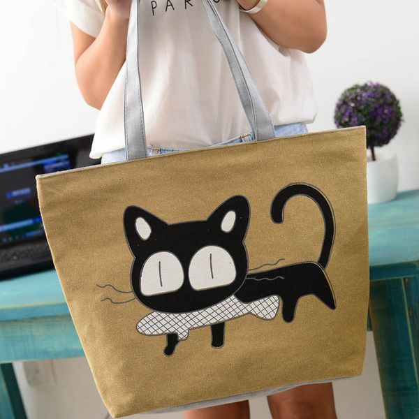 

bolso new trend cute durable canvas shoulder cat bag woman messenger handbag big shopping bag casual lowest price