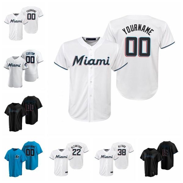 

2020 corey дикерсон бейсбола джонатан вильяр майами джон берти sandy alcantara хорхе альфаро льюис brinson синий пользовательские прошитой, Blue;black