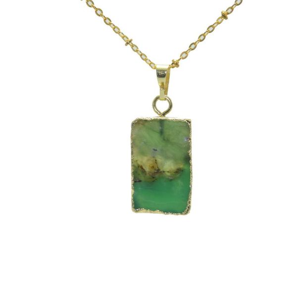 

fashion jewelry fluorescent natural australian stone pendant girl necklace raw chrysoprase rectangle pendant necklace for women, Silver