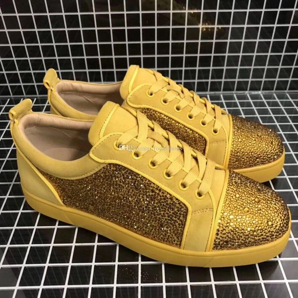 

red bottom sneaker women shoes men spikes shoe yellow leather diamond platform shoe designer casual shoes fashion luxury red sole sneaker, Black
