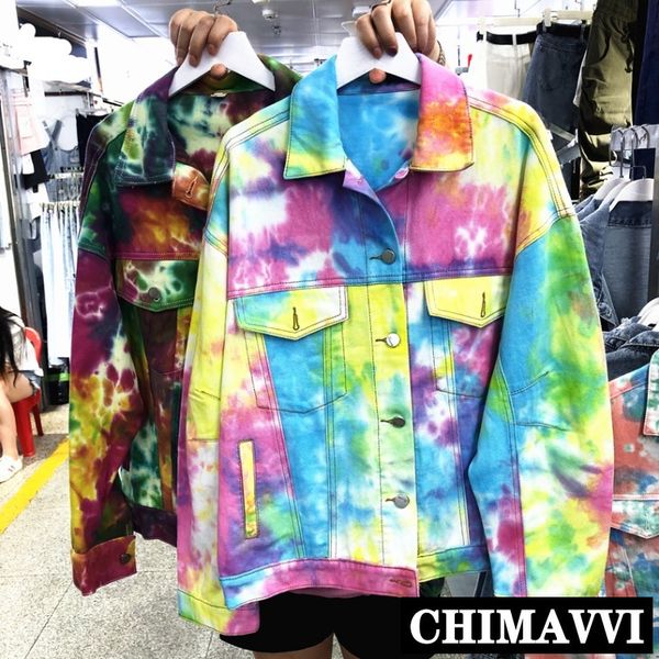 

весна и осень новых bf ветров джинсов coat женщины ретро цвет tie-dye коротких джинсовых куртки top streetwear femme прохладной обрезанные к, Black;brown
