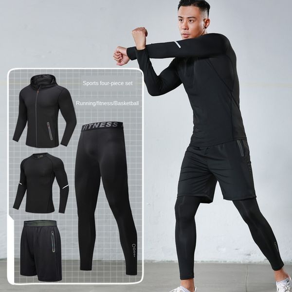 

0jczn запуск спортивного зала подготовки одежда фитнес костюм леггинсы набором из 4 четыре куска набора из 4 мужчин быстровысыхающей колготк, White;black